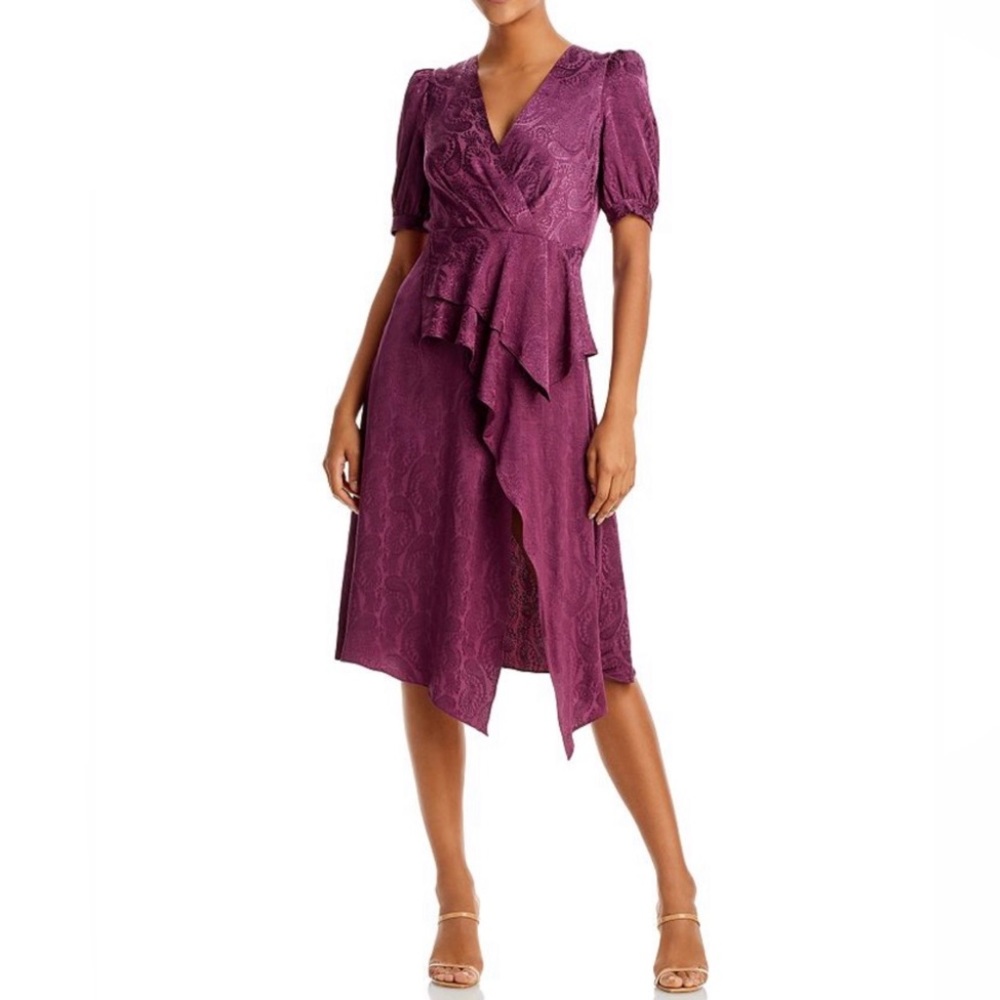 NEW NWT BCBGMaxAzria V Neck Paisley Jacquard Midi Dress In Mauve